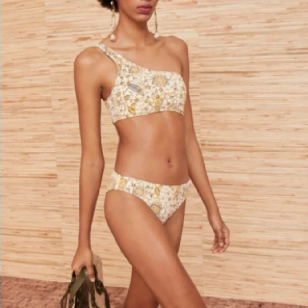 Ulla Johnson Floral Swimsuit in Cream, Yellow and Blue S/M